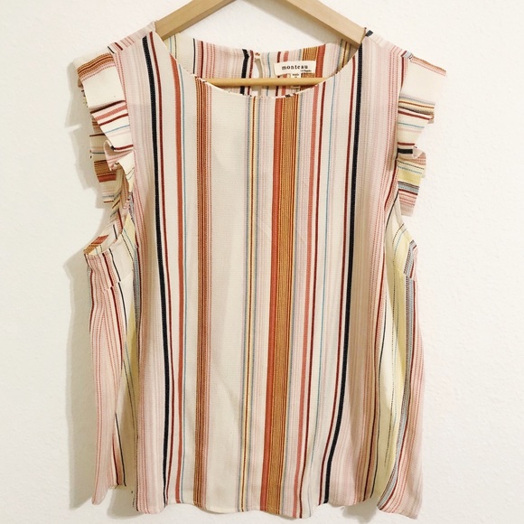 Monteau Tops - Multi-Colored Striped Blouse